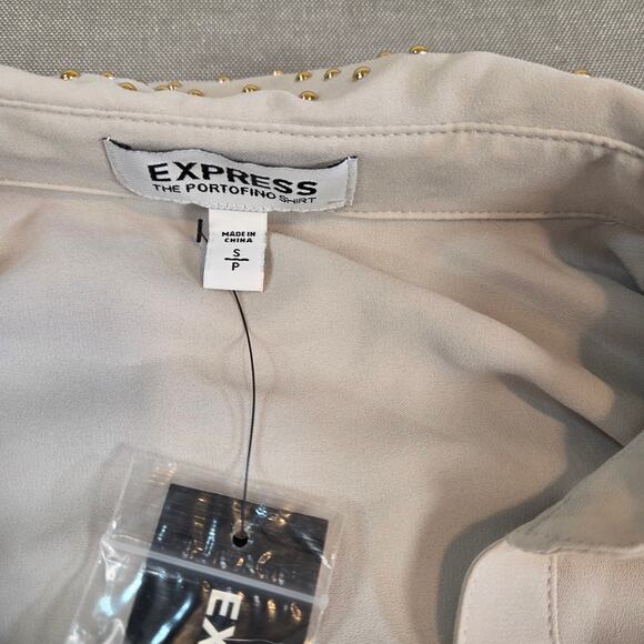 Express Portofino Blouse Women’s Beige Button Front Shirt Size S NWT - Picture 4 of 16